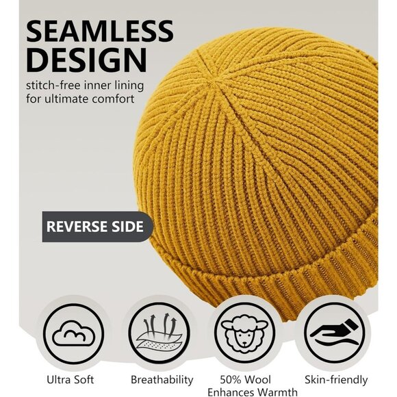 Women\'s Beanie Yellow Wool Unisex Cuffed Knit Winter Warm Skull Ski Hats Caps main image 4